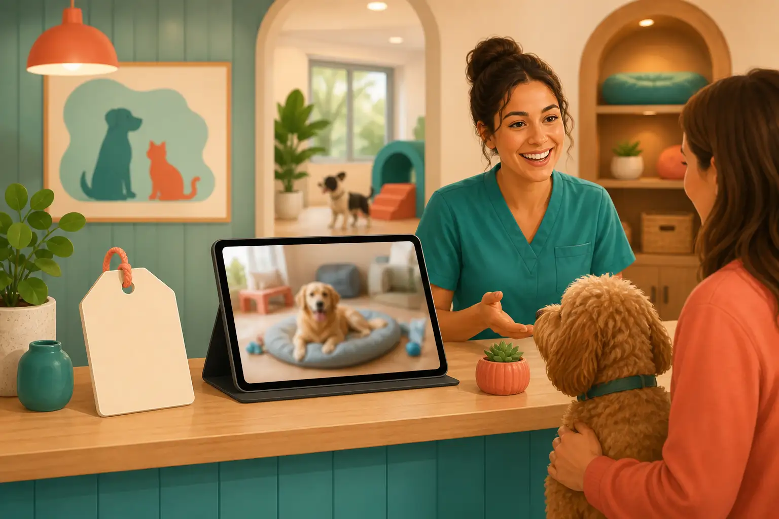 Capa: câmera ao vivo como add-on pago em hotel pet (sem texto)